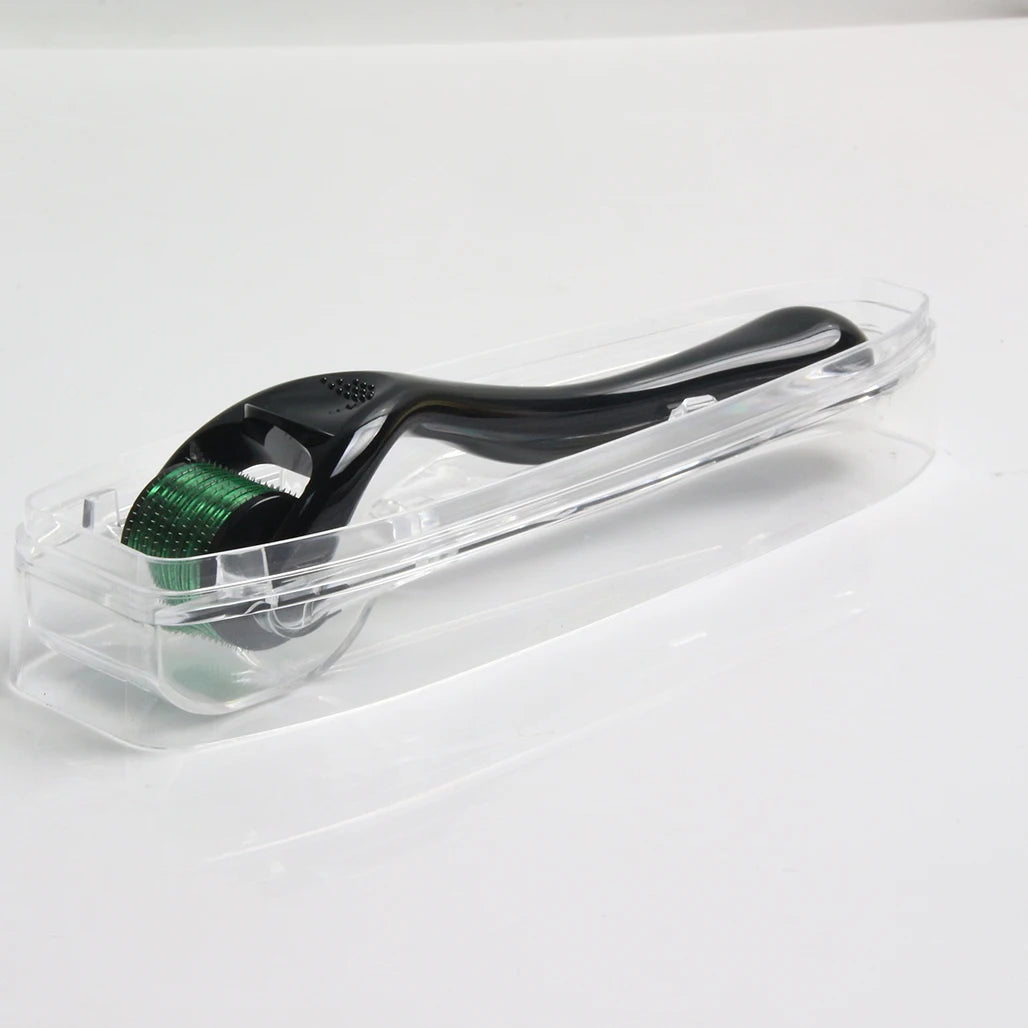 Black and Green 540 Pin Derma Roller for Microneedling - Includes Free Storage Case, Ideal for Facial and Beard Growth