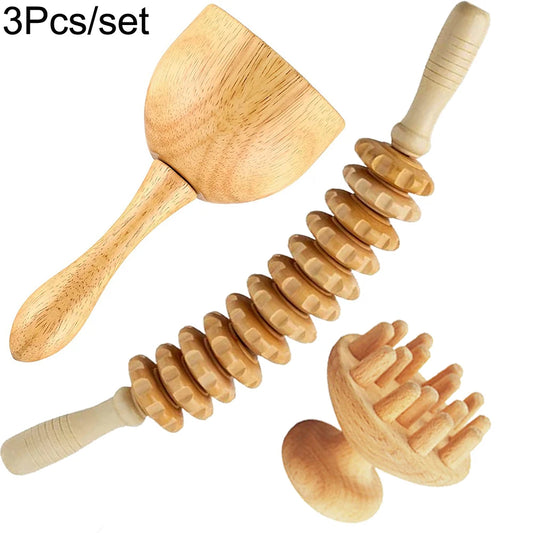 Wood Therapy Massage Tools - Maderoterapia Wooden Gua Sha, Roller, and Swedish Cup Mushroom Massager for Anti-Cellulite Treatment