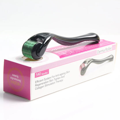 Black and Green 540 Pin Derma Roller for Microneedling - Includes Free Storage Case, Ideal for Facial and Beard Growth