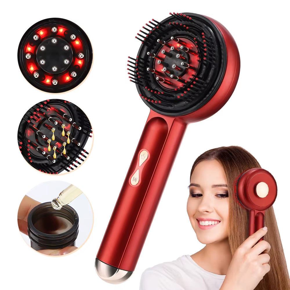 Electric Vibration Massage Comb with Red Light Therapy for Hair Growth and Scalp Care, Anti-Hair Loss Liquid Oil Applicator