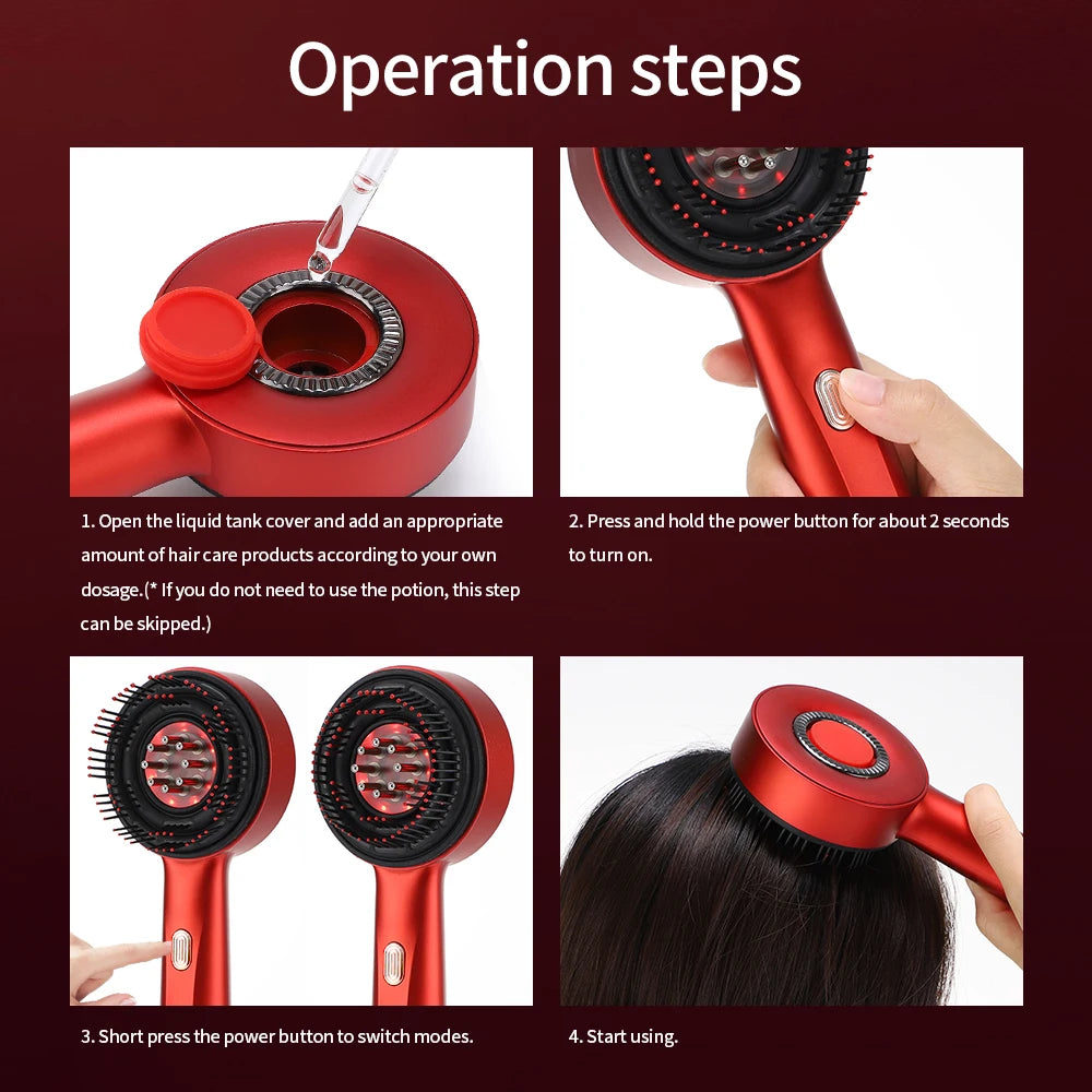 Electric Vibration Massage Comb with Red Light Therapy for Hair Growth and Scalp Care, Anti-Hair Loss Liquid Oil Applicator