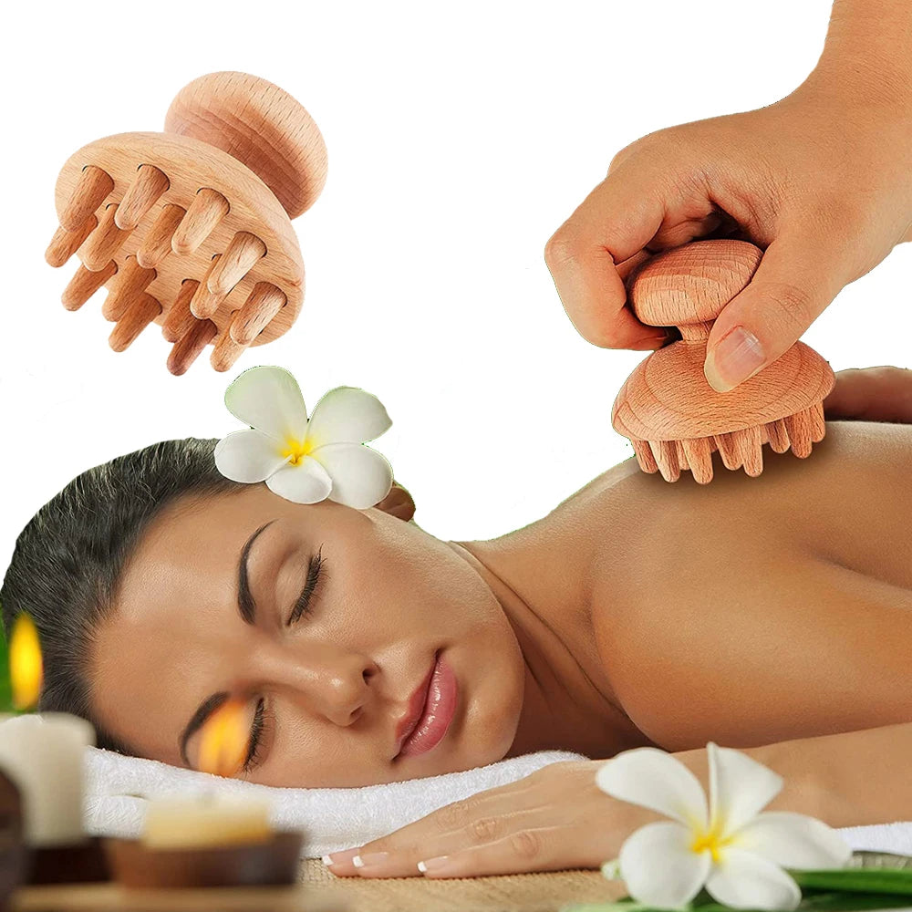 Wood Therapy Massage Tools - Maderoterapia Wooden Gua Sha, Roller, and Swedish Cup Mushroom Massager for Anti-Cellulite Treatment