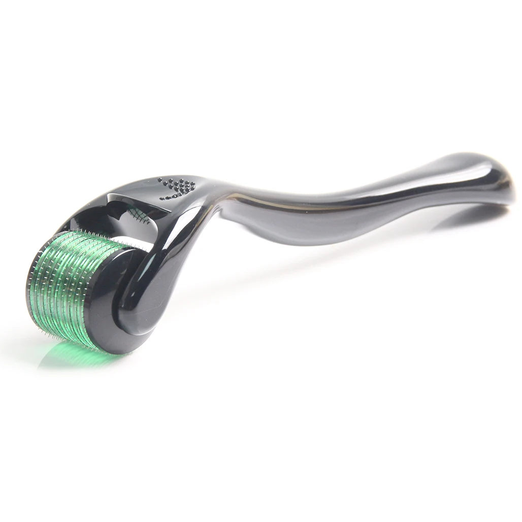 Black and Green 540 Pin Derma Roller for Microneedling - Includes Free Storage Case, Ideal for Facial and Beard Growth