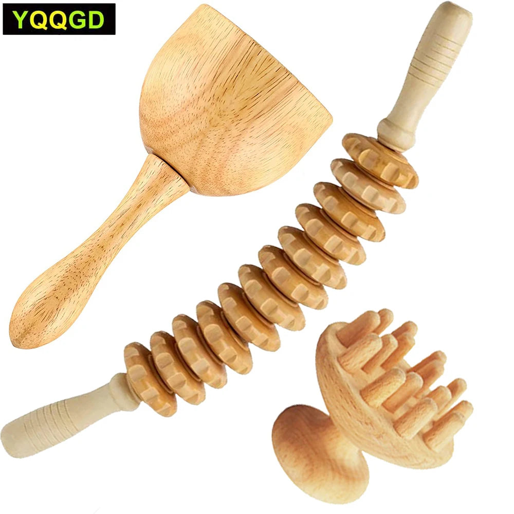 Wood Therapy Massage Tools - Maderoterapia Wooden Gua Sha, Roller, and Swedish Cup Mushroom Massager for Anti-Cellulite Treatment