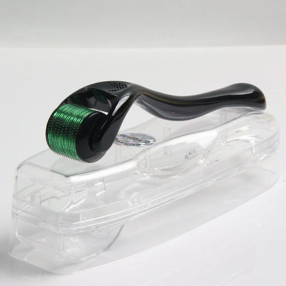 Black and Green 540 Pin Derma Roller for Microneedling - Includes Free Storage Case, Ideal for Facial and Beard Growth